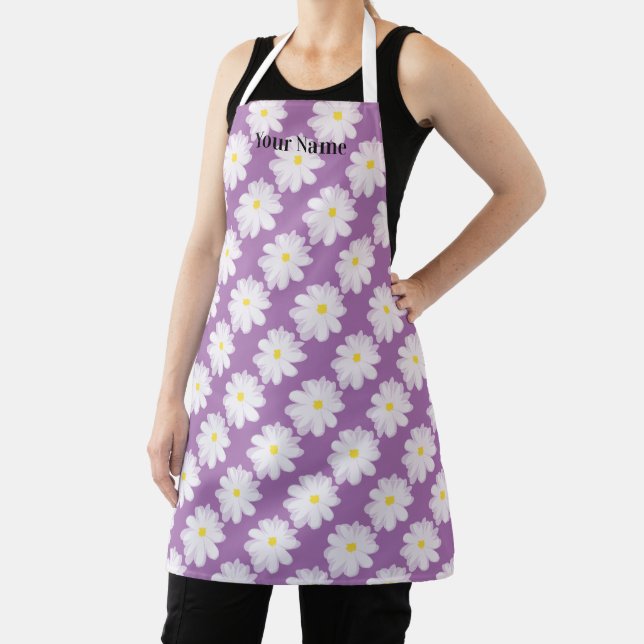 Cute daisy flower print kitchen apron for women (Insitu)