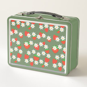 Cute Daisy Flower strawberry Christmas Pattern  Metal Lunch Box