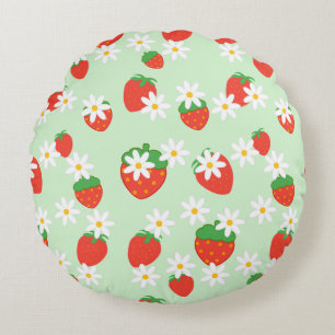 Cute Daisy Flower strawberry Christmas Pattern Round Cushion