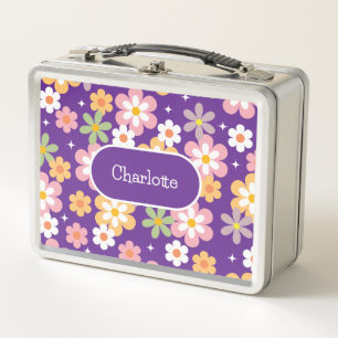Cute Daisy Flowers Girly Metal Lunch Box
