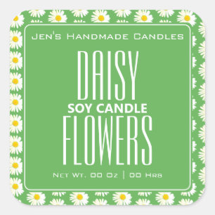 Cute Daisy Flowers Pattern Teal Green Candles Square Sticker