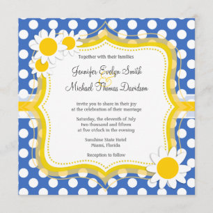 Cute Daisy on Cerulean Blue Polka Dots Invitation
