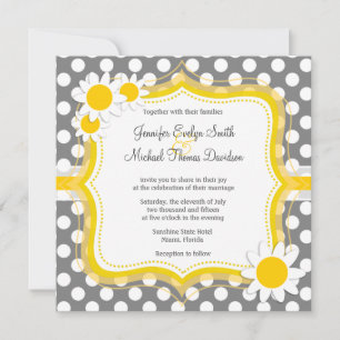 Cute Daisy on Dark Grey Polka Dots Invitation