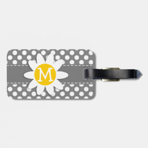 Cute Daisy on Dark Grey Polka Dots Luggage Tag