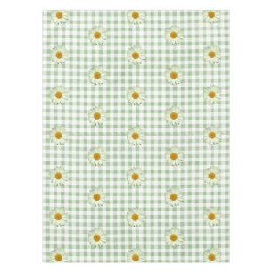 Cute Daisy Pattern on Sage Gingham Plaid  Tablecloth