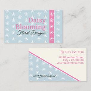Cute Daisy Pattern Pastel Light Blue Pink Florist Business Card