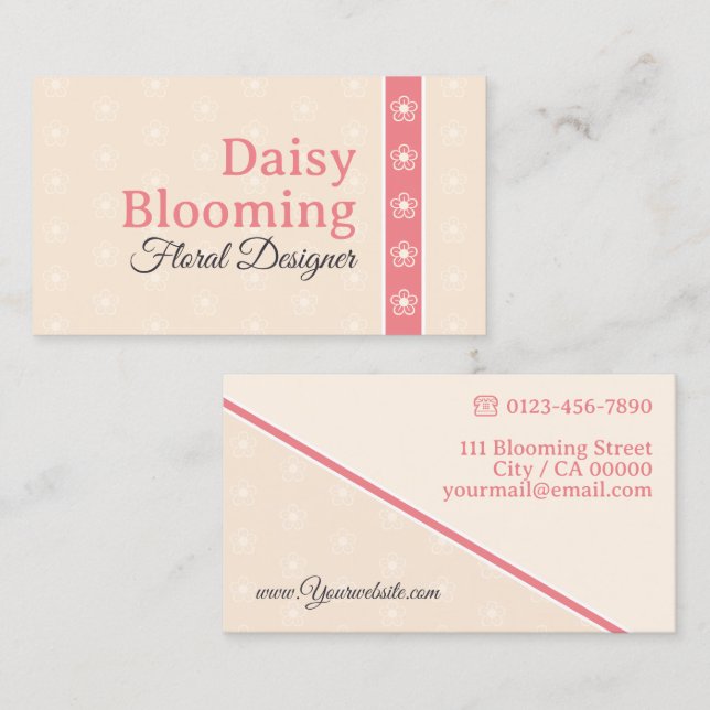 Cute Daisy Pattern Pastel Light Peach Pink Florist Business Card (Front/Back)