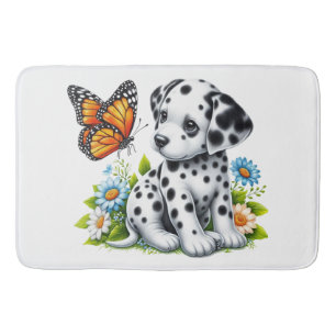 Cute Dalmatian/Butterfly friends Bath Mat