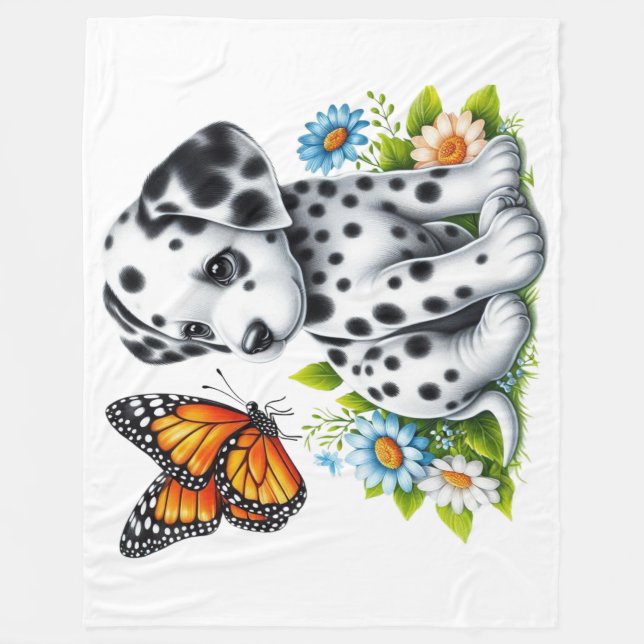 Cute Dalmatian/Butterfly friends Fleece Blanket (Front)