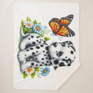 Cute Dalmatian/Butterfly friends Sherpa Blanket