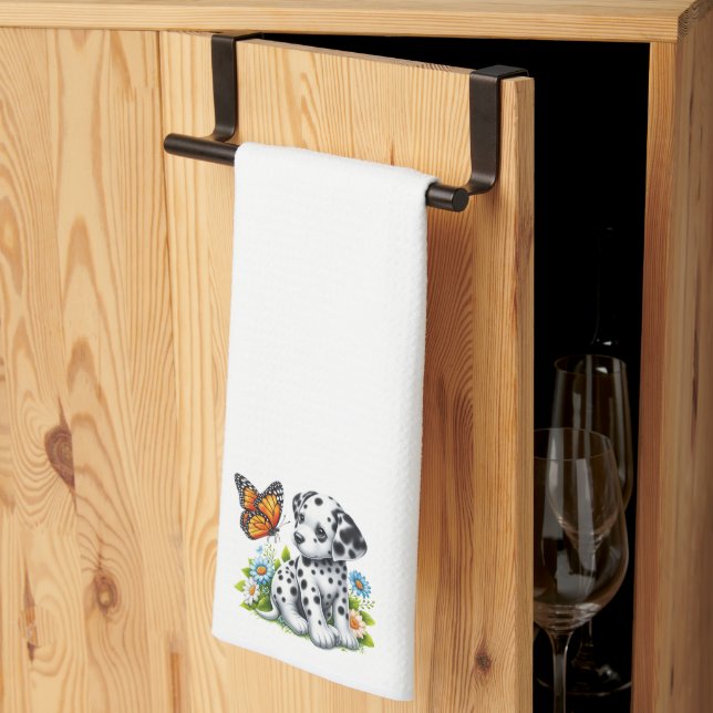 Cute Dalmatian/Butterfly friends Tea Towel (Thirds Fold)