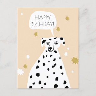 Cute Dalmatian Dog Abstract Happy Birthday Pink Postcard