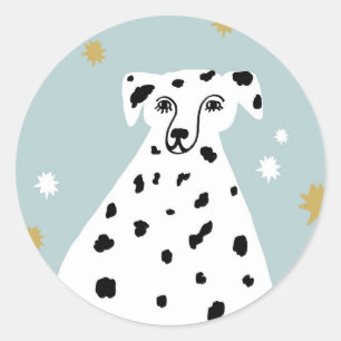 Cute Dalmatian Dog Abstract Illustration Art  Classic Round Sticker