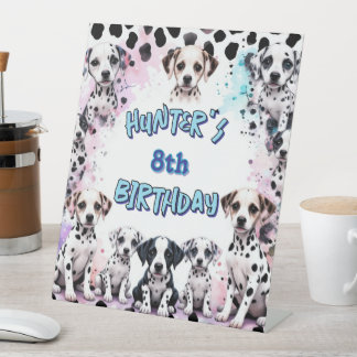 Cute Dalmatian Dog Birthday Watercolor Pedestal Sign
