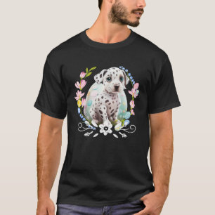 Cute Dalmatian Dog Dalmation Puppy Floral Happy Ea T-Shirt