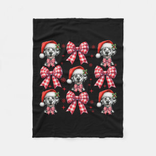 Cute Dalmatian Dog Red Plaid Coquette Bow Christma Fleece Blanket