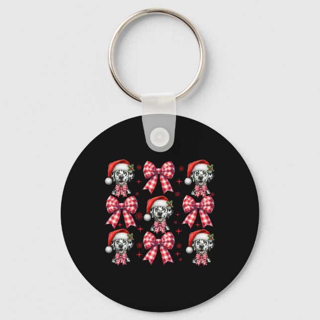 Cute Dalmatian Dog Red Plaid Coquette Bow Christma Key Ring (Front)