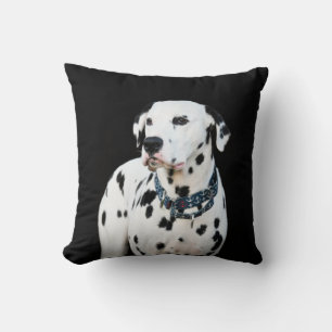 Cute Dalmatian Dog Spots black background Cushion