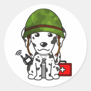 Cute Dalmatian Dog Wearing army helmet Classic Round Sticker