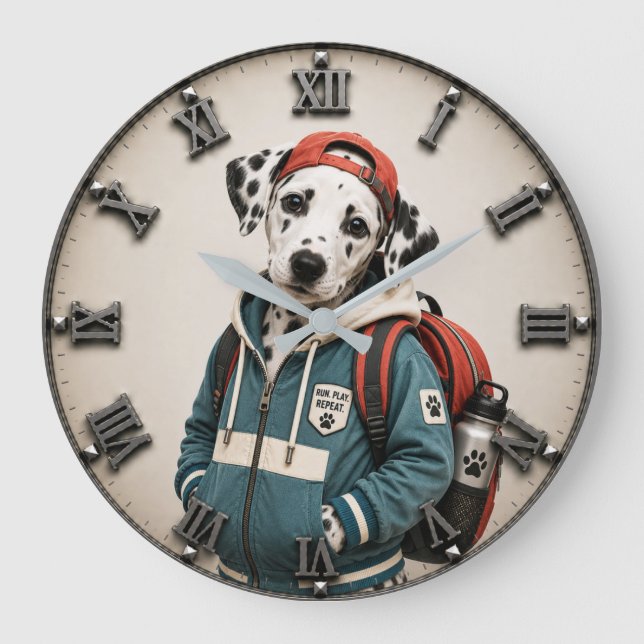 Cute Dalmatian Puppy Large Clock (Front)