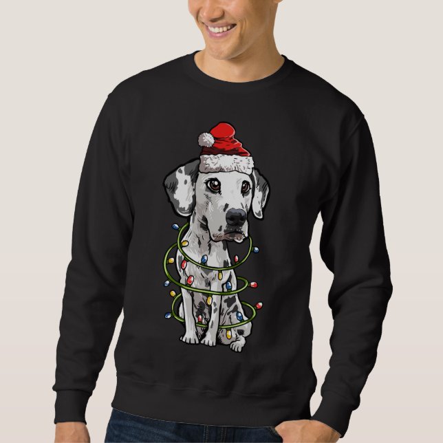 Cute Dalmatian Santa Christmas Tree Lights Xmas Sweatshirt (Front)