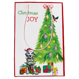 Cute Dalmatian Santa Puppy and Christmas Tree Medium Gift Bag