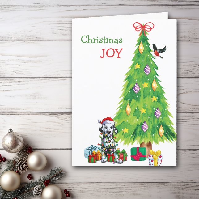 Cute Dalmatian Santa Puppy and Tree Christmas Holiday Card (Creator Uploaded)