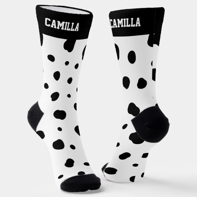 Cute Dalmatian Spot Pattern Dog Lover owners Socks (Angled)