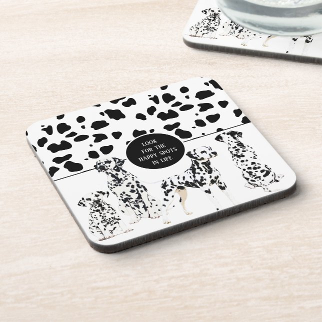 Cute Dalmatians Black & White Happy Spots Coaster (Left Side)