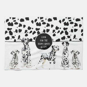 Cute Dalmatians Black & White Happy Spots Tea Towel