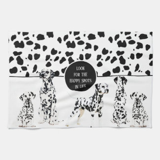 Cute Dalmatians Black & White Happy Spots Tea Towel