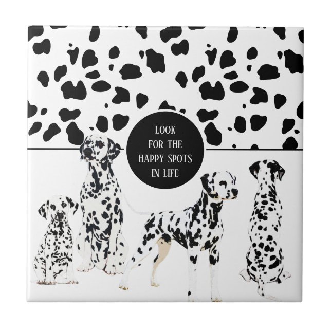 Cute Dalmatians Black & White Happy Spots Tile (Front)
