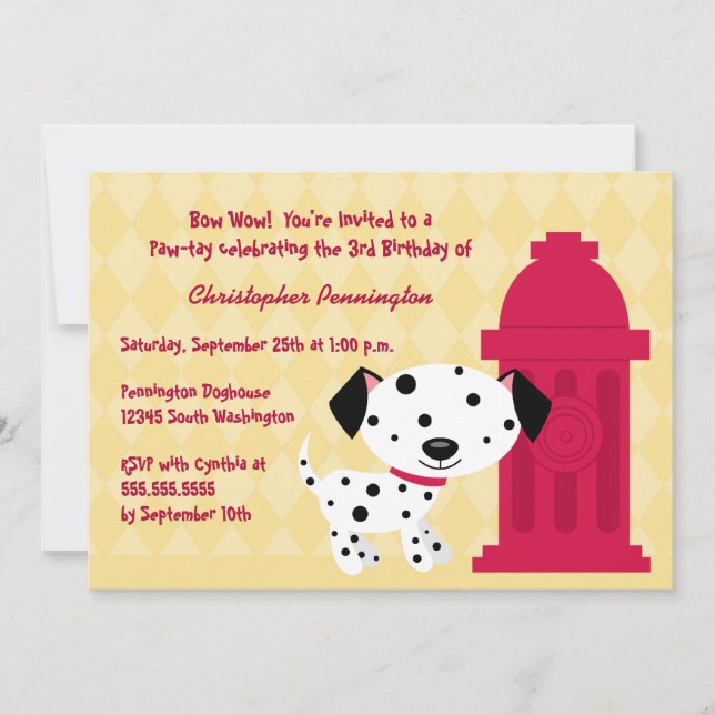 Cute dalmation doggie birthday party invitation (Front)