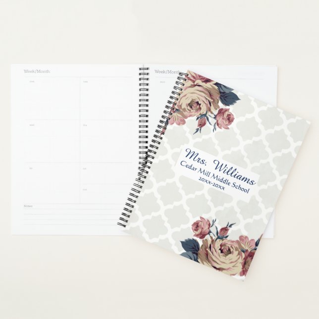 Cute Damask Floral Personalised Teacher Planner (Display)