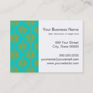 Cute Damask Pattern Gold over Turquoise Business Card