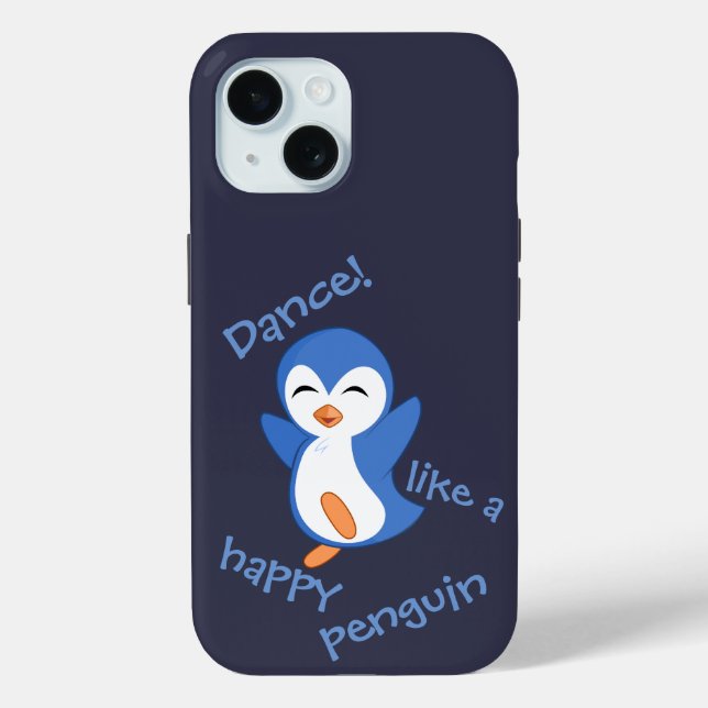 Cute Dance Like a Happy Penguin Blue Case-Mate iPhone Case (Back)