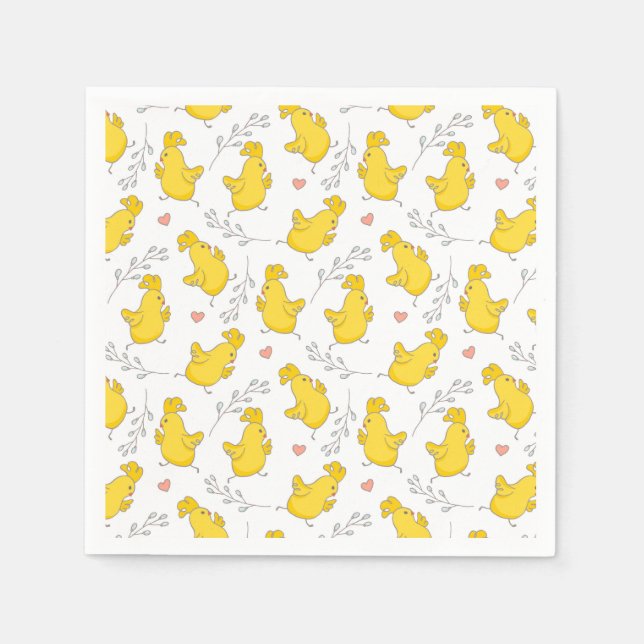 Cute Danching Yellow Easter Chicks  Napkin (Front)