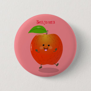 Cute dancing apple cartoon illustration 6 cm round badge
