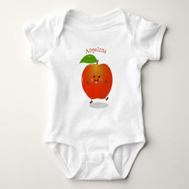 Cute dancing apple cartoon illustration baby bodysuit (Front)