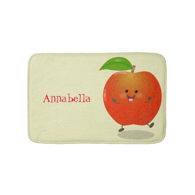 Cute dancing apple cartoon illustration bath mat (Front)