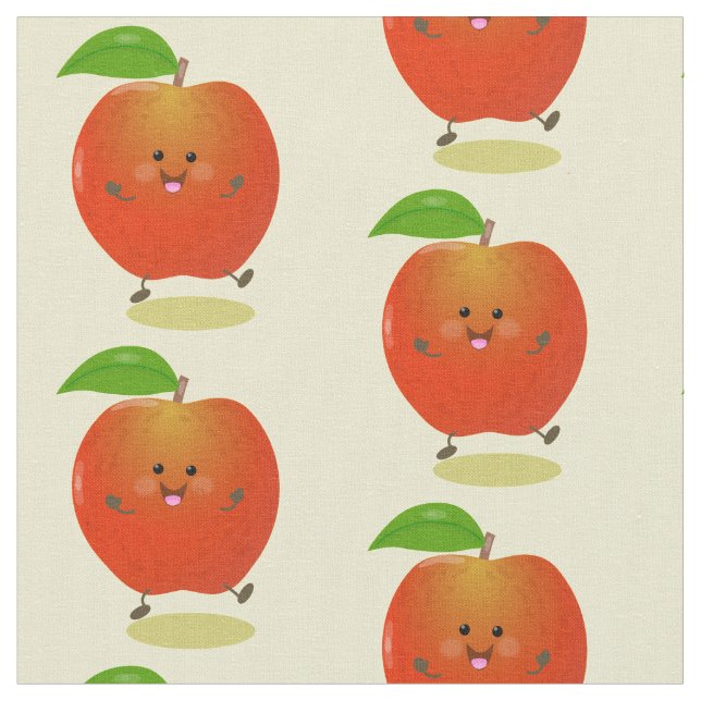 Cute dancing apple cartoon illustration fabric (Close Up)