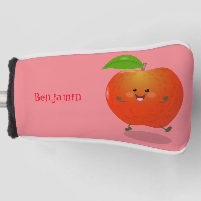 Cute dancing apple cartoon illustration golf head cover (Front)