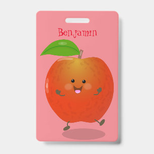 Cute dancing apple cartoon illustration ID badge