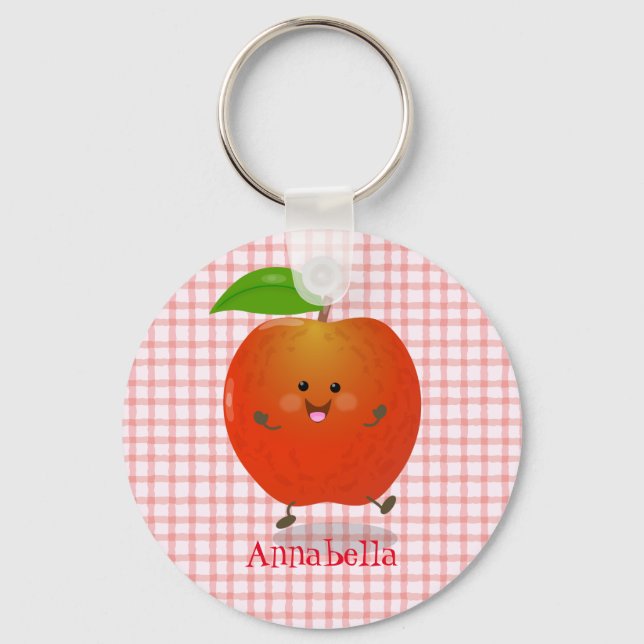 Cute dancing apple cartoon illustration key ring (Front)
