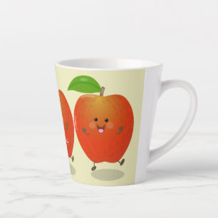 Cute dancing apple cartoon illustration latte mug