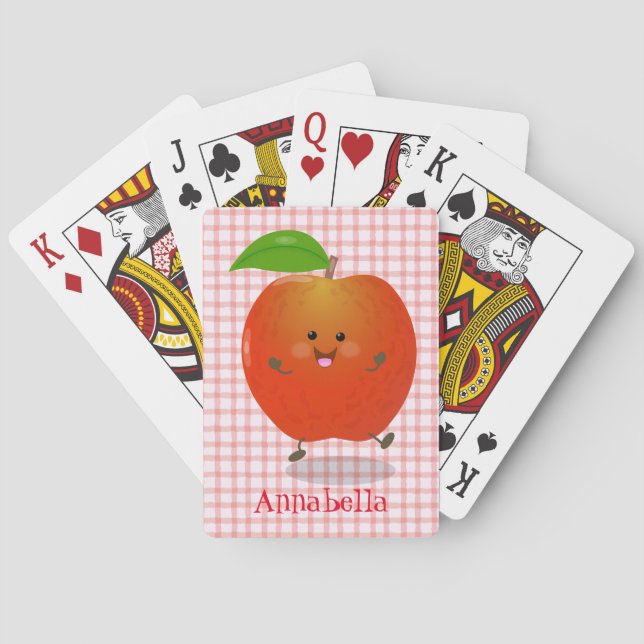 Cute dancing apple cartoon illustration playing cards (Back)
