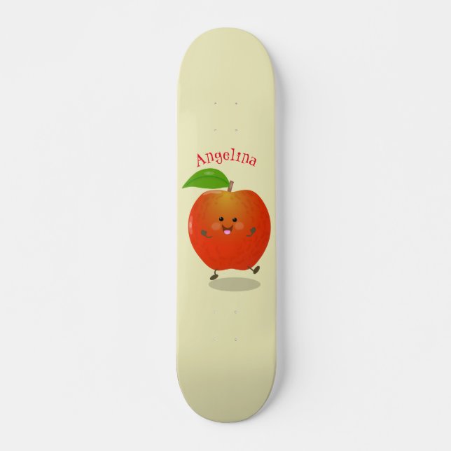 Cute dancing apple cartoon illustration skateboard (Front)