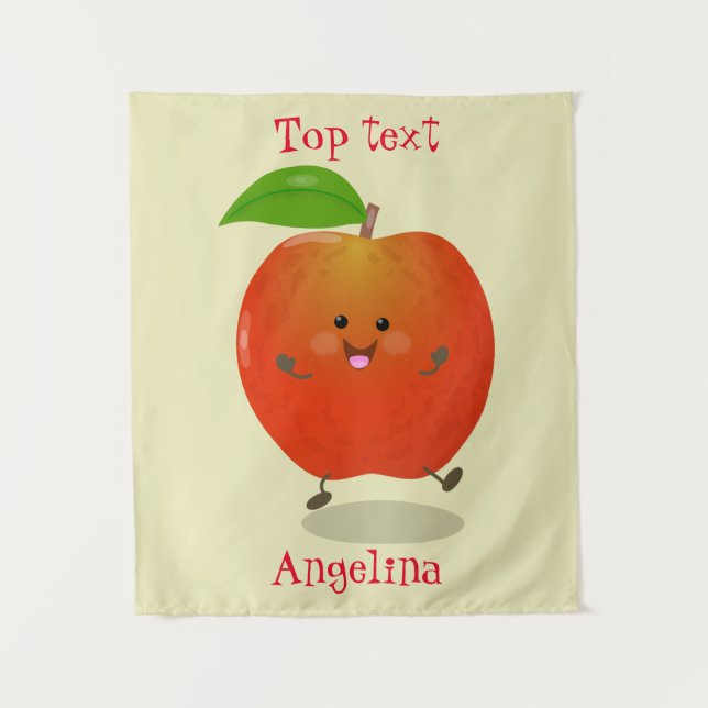 Cute dancing apple cartoon illustration  tapestry (Front)
