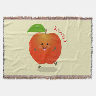Cute dancing apple cartoon illustration throw blanket