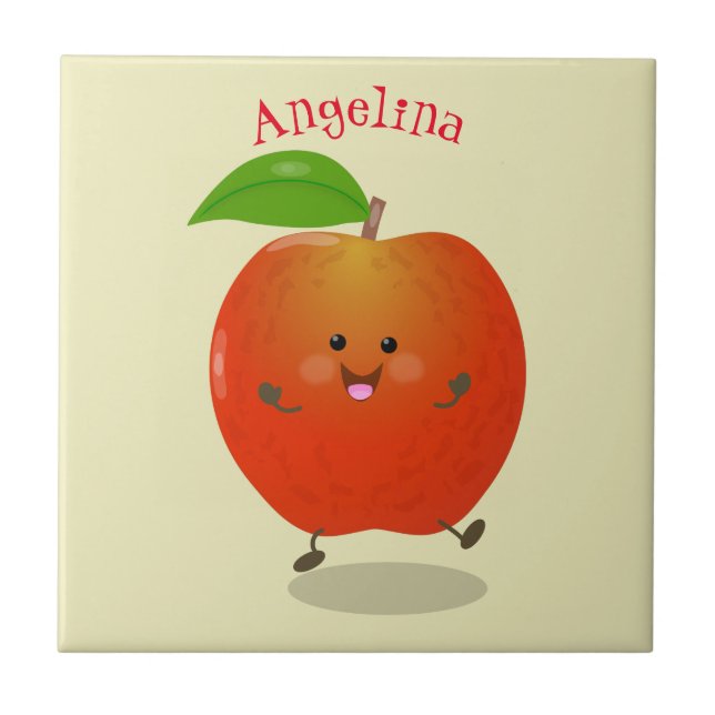 Cute dancing apple cartoon illustration tile (Front)